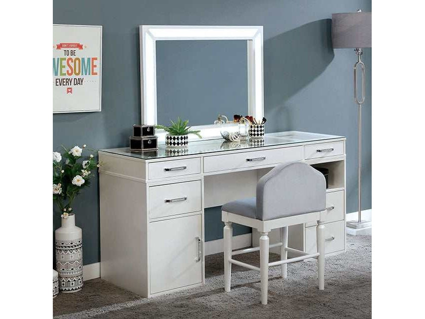 Vickie Luminous White Vanity Set - Ornate Home