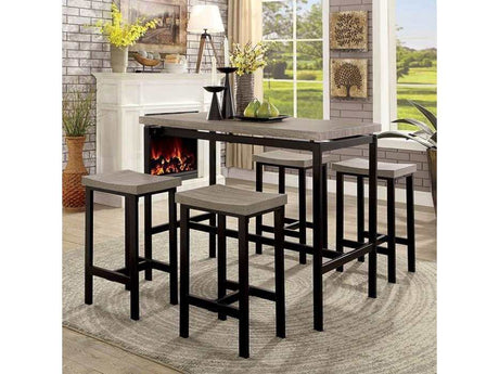 Vilvoorde Black & Gray Metal 5pc Counter Height Set - Ornate Home