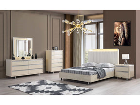 Viola Cream High Gloss Lacquer 4-Piece Queen Bedroom Set - Ornate Home