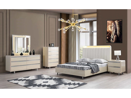 Viola Cream High Gloss Lacquer 4-Piece Queen Bedroom Set - Ornate Home