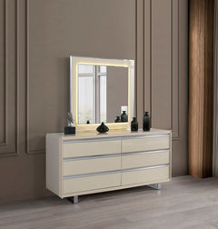 Viola Cream High Gloss Lacquer 4-Piece Queen Bedroom Set - Ornate Home