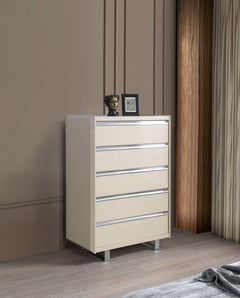Viola Cream High Gloss Lacquer 4-Piece Queen Bedroom Set - Ornate Home