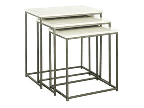 Volams Gunmetal & white 3pc Nesting Table w/ Marble Top - Ornate Home