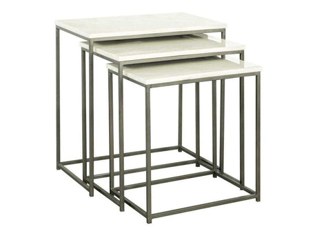 Volams Gunmetal & white 3pc Nesting Table w/ Marble Top - Ornate Home