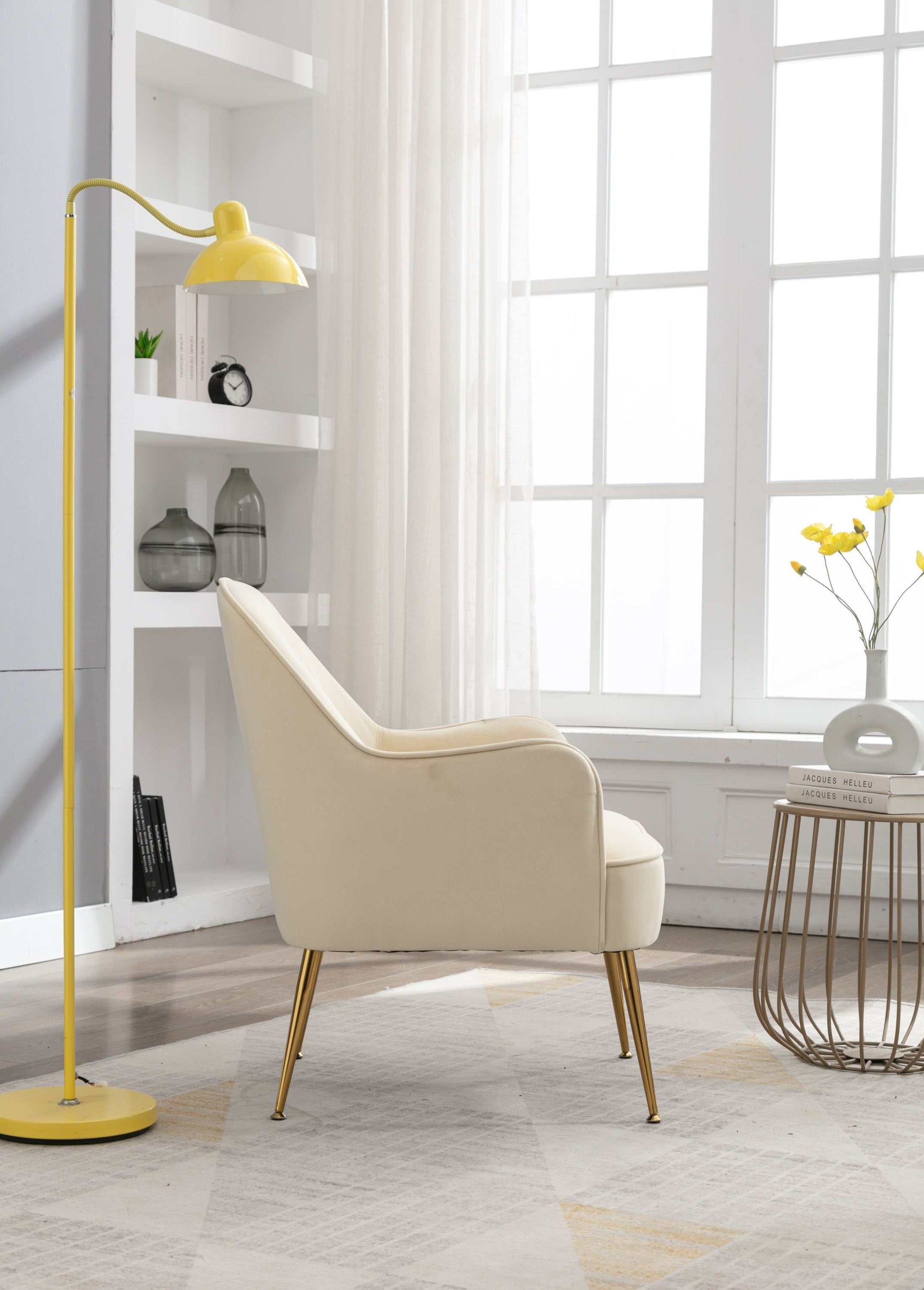 Volta Soft Velvet Cream White Accent Chair - Ornate Home