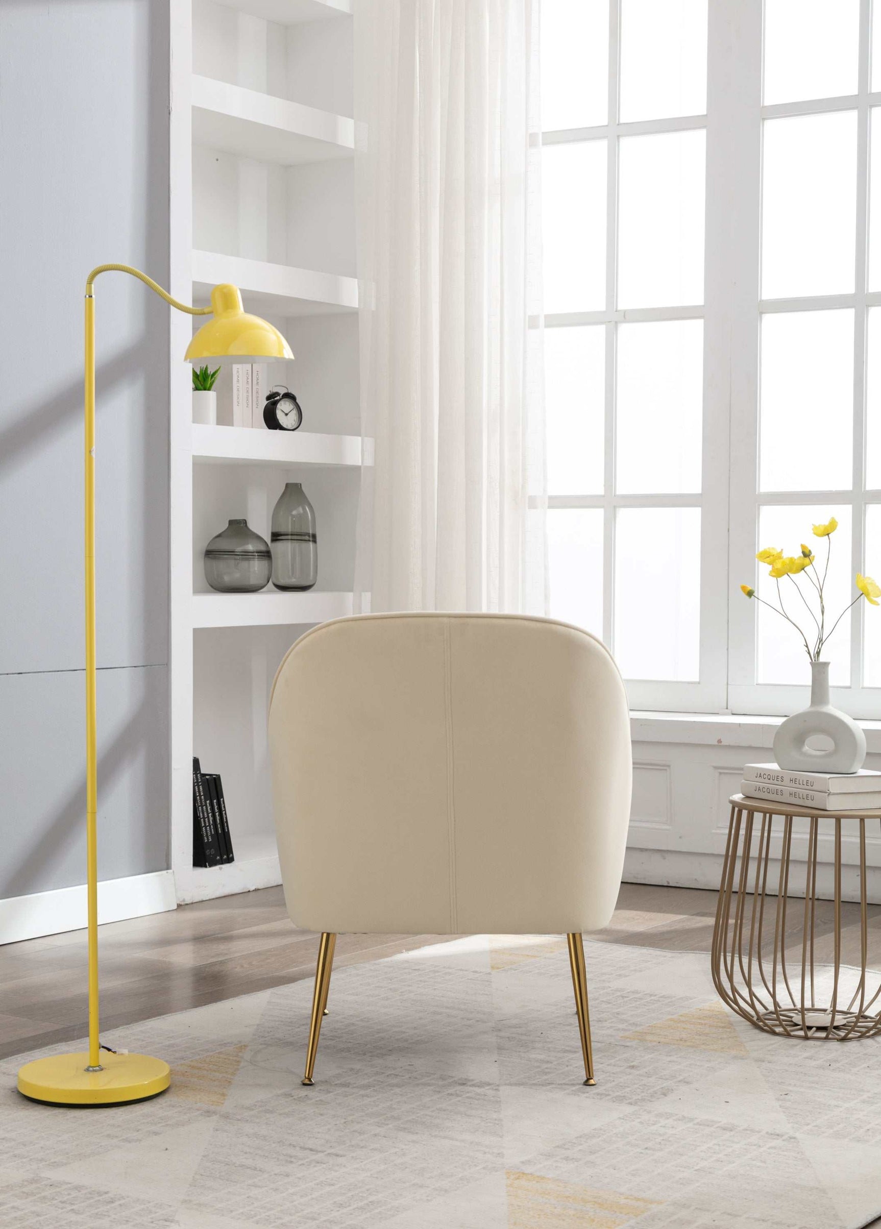 Volta Soft Velvet Cream White Accent Chair - Ornate Home