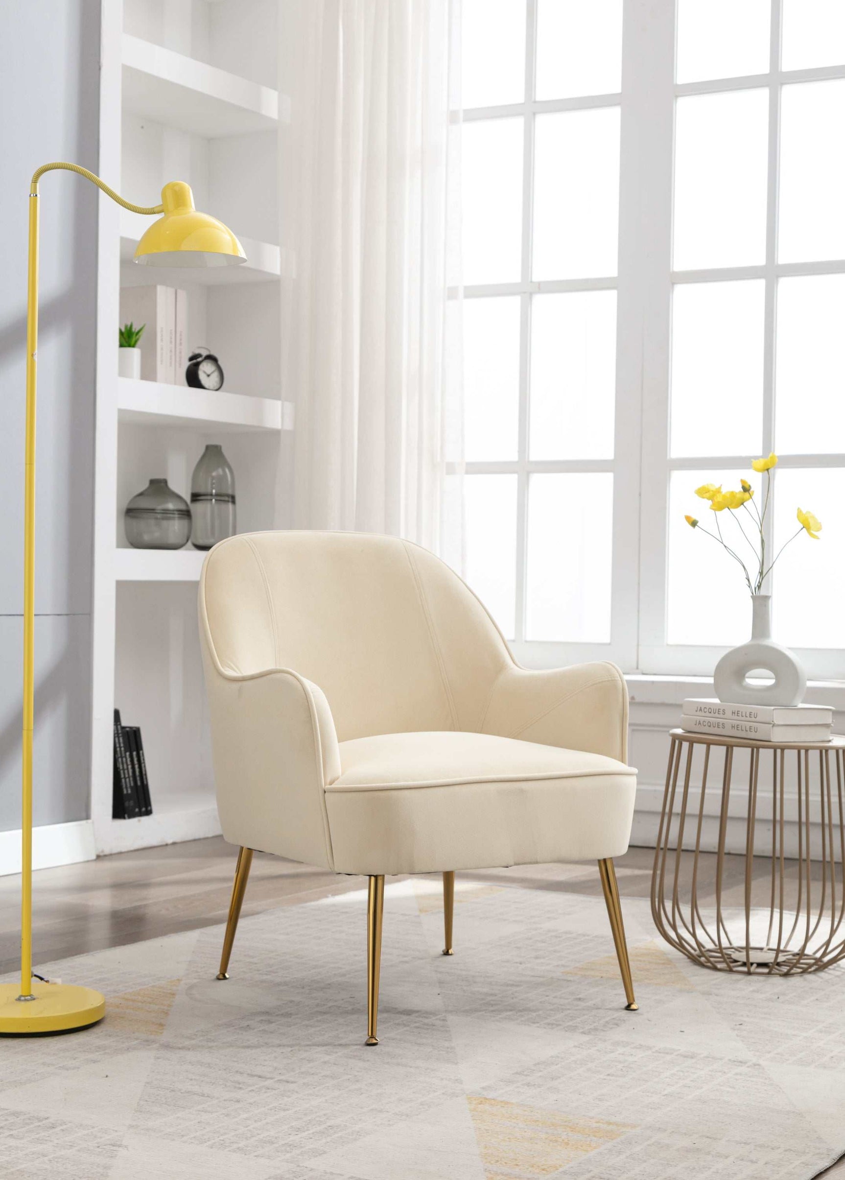 Volta Soft Velvet Cream White Accent Chair - Ornate Home