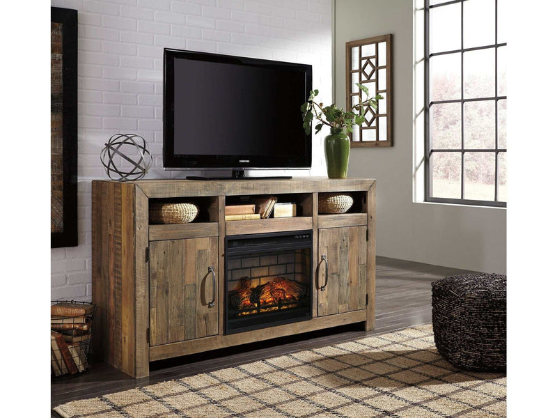 Sommerford Brown 62" TV Stand w/ Fireplace Inserts - Ornate Home