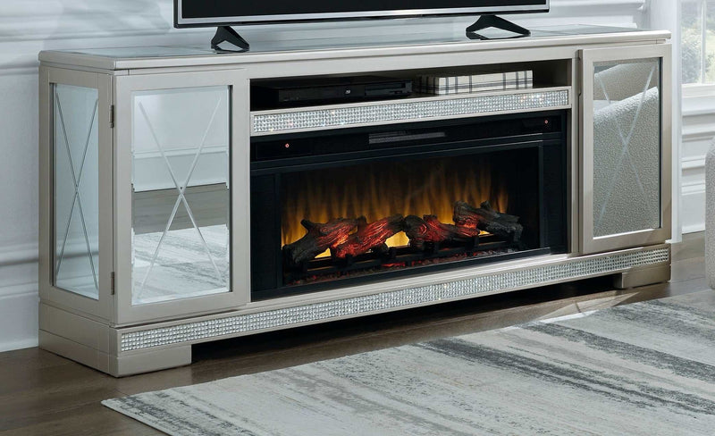 Flamory Silver 72" TV Stand w/ Fireplace Option - Ornate Home