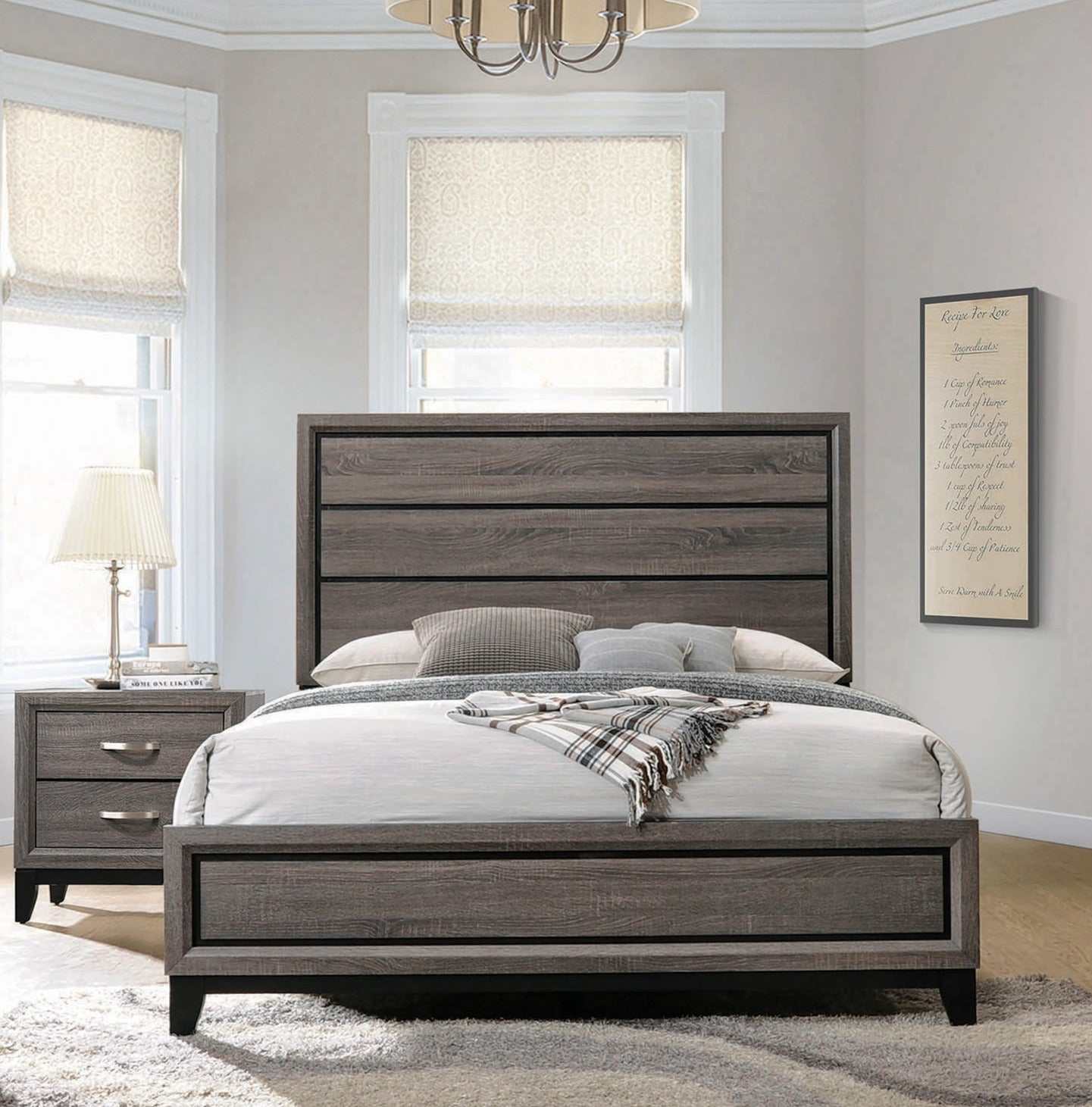 Watson Grey Oak & Black Eastern King Bed - Ornate Home