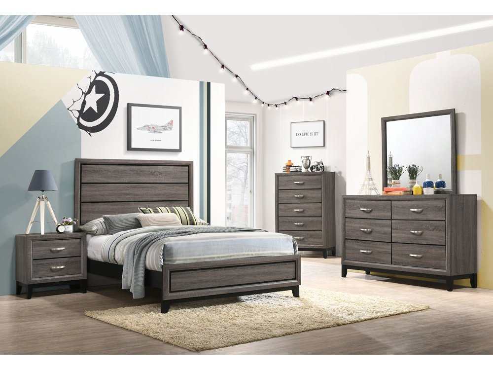 Watson Grey Oak / Black Full Bed 4 Pc Set - Ornate Home
