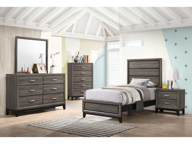 Watson Grey Oak / Black Twin Bed 4 Pc Set - Ornate Home