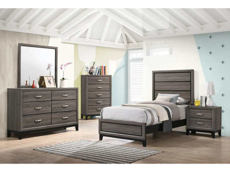 Watson Grey Oak / Black Twin Bed 5 Pc Set - Ornate Home