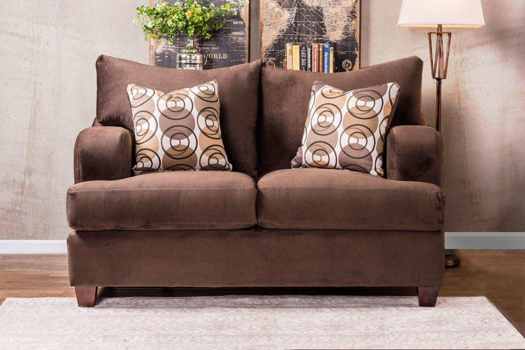 Wessington Chocolate Stationary Sofa & Loveseat 2pc - Ornate Home