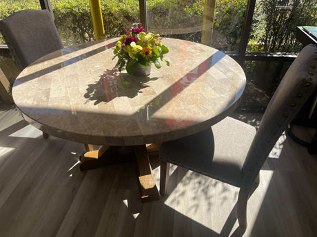 Vesper Brown & Gray Marble Round Dining Set - Ornate Home
