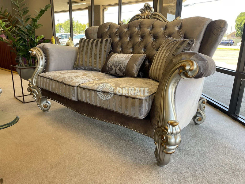 Versailles Velvet & Antique Platinum Loveseat w/3 Pillows - Ornate Home