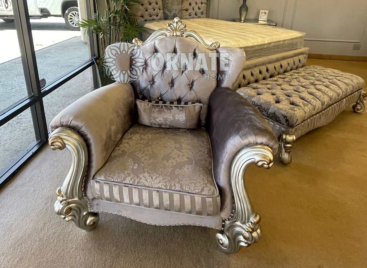 Versailles Velvet & Antique Platinum Armchair w/ Pillow - Ornate Home