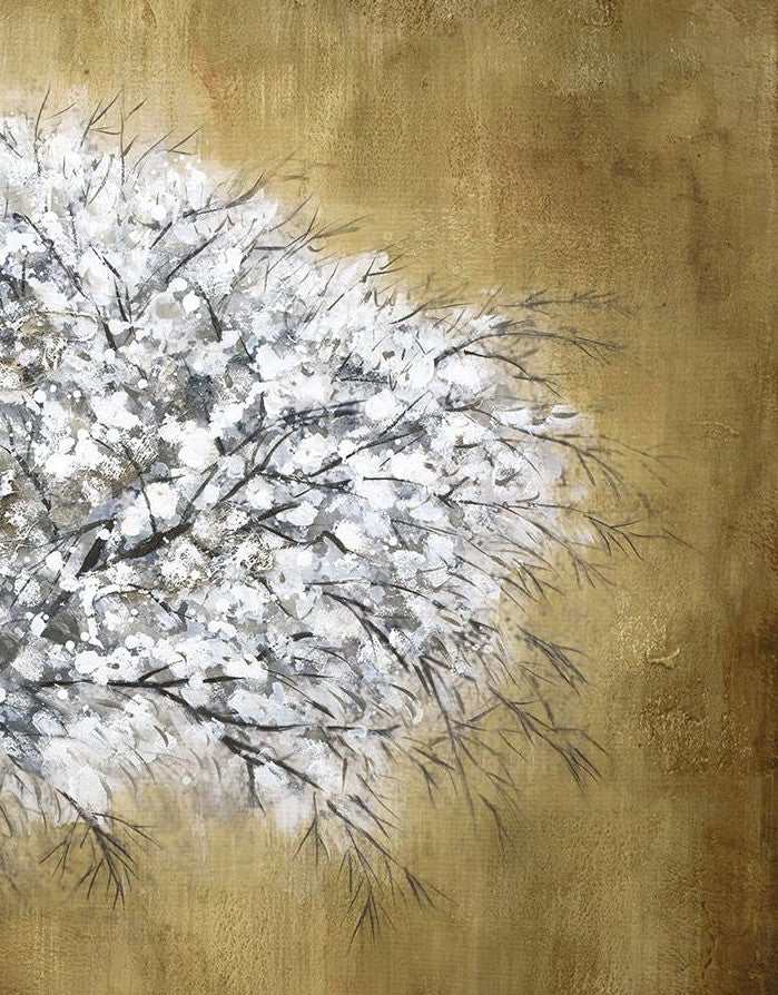 White Tree Tempered Glass w / Foil Wall Art - Ornate Home