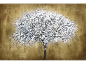 White Tree Tempered Glass w / Foil Wall Art - Ornate Home