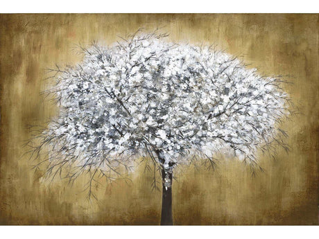 White Tree Tempered Glass w / Foil Wall Art - Ornate Home
