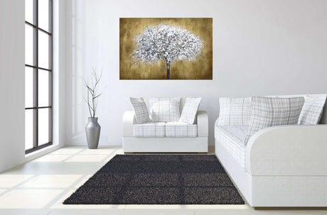 White Tree Tempered Glass w / Foil Wall Art - Ornate Home