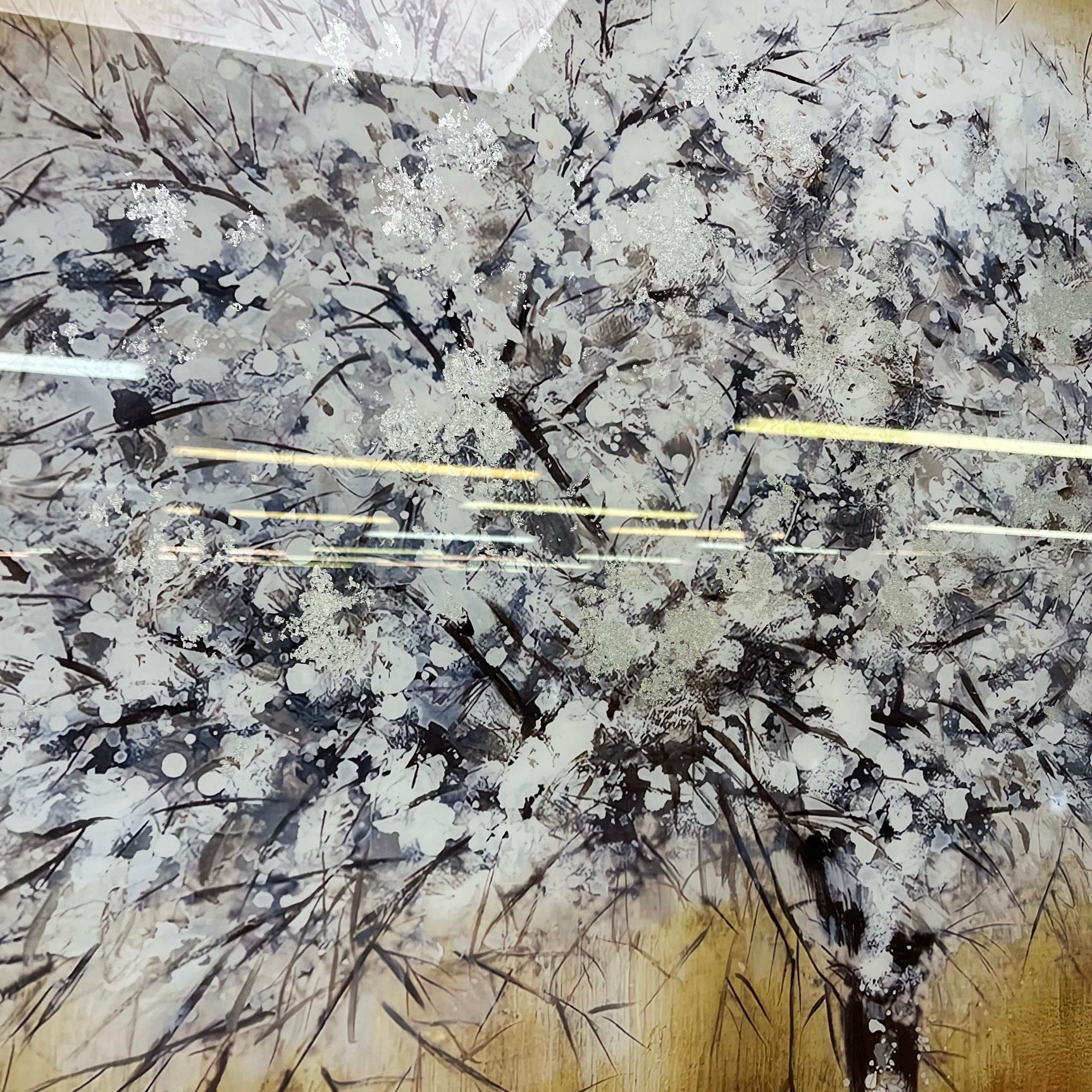 White Tree Tempered Glass w / Foil Wall Art - Ornate Home