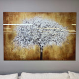 White Tree Tempered Glass w / Foil Wall Art - Ornate Home