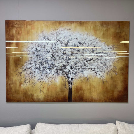 White Tree Tempered Glass w / Foil Wall Art - Ornate Home
