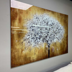 White Tree Tempered Glass w / Foil Wall Art - Ornate Home