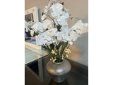 White Velvet Orchid in Etched Silver Ceramic - Ornate Home