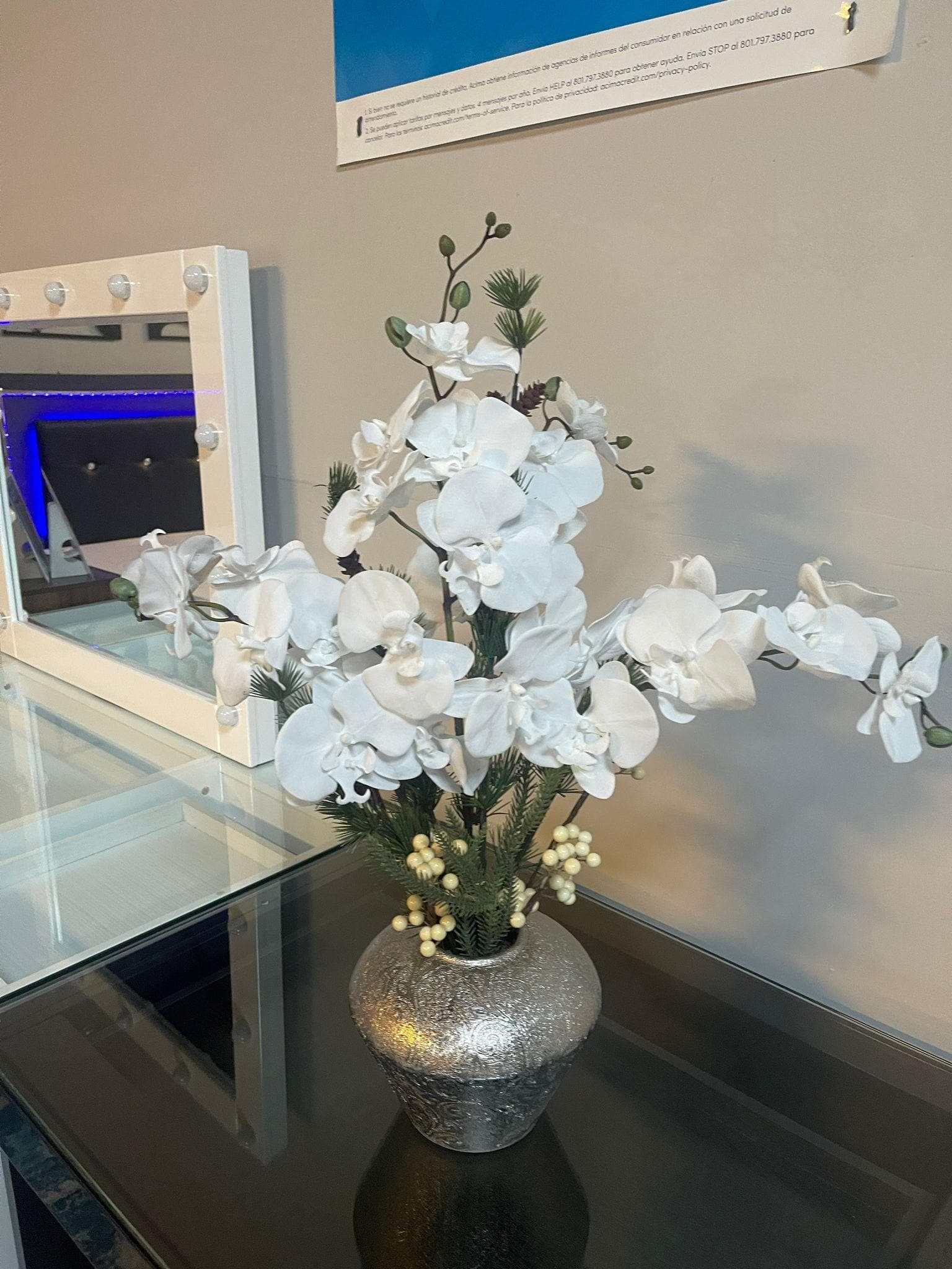 White Velvet Orchid in Etched Silver Ceramic - Ornate Home