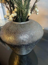 White Velvet Orchid in Etched Silver Ceramic - Ornate Home