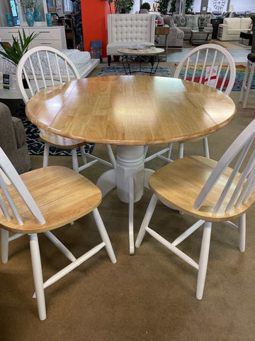 Windsor Natural Brown & White Drop Leaf Round Dining Table - Ornate Home