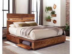Winslow Smokey Walnut & Coffee Bean Queen Panel Bed w/ Storage - Ornate Home
