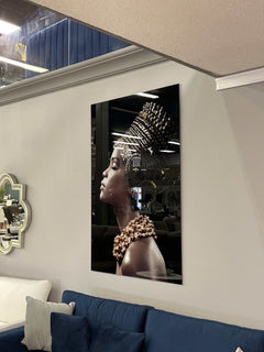 Woman Side Profile Tempered Glass w / Foil & Rhinestones Wall Art - Ornate Home