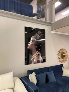Woman Side Profile Tempered Glass w / Foil & Rhinestones Wall Art - Ornate Home