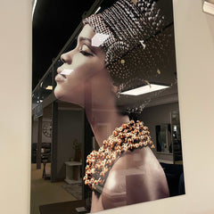Woman Side Profile Tempered Glass w / Foil & Rhinestones Wall Art - Ornate Home
