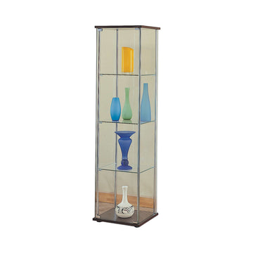 Xandra Cappuccino & Clear Glass Curio Cabinet w/ 4 Shelves - Ornate Home