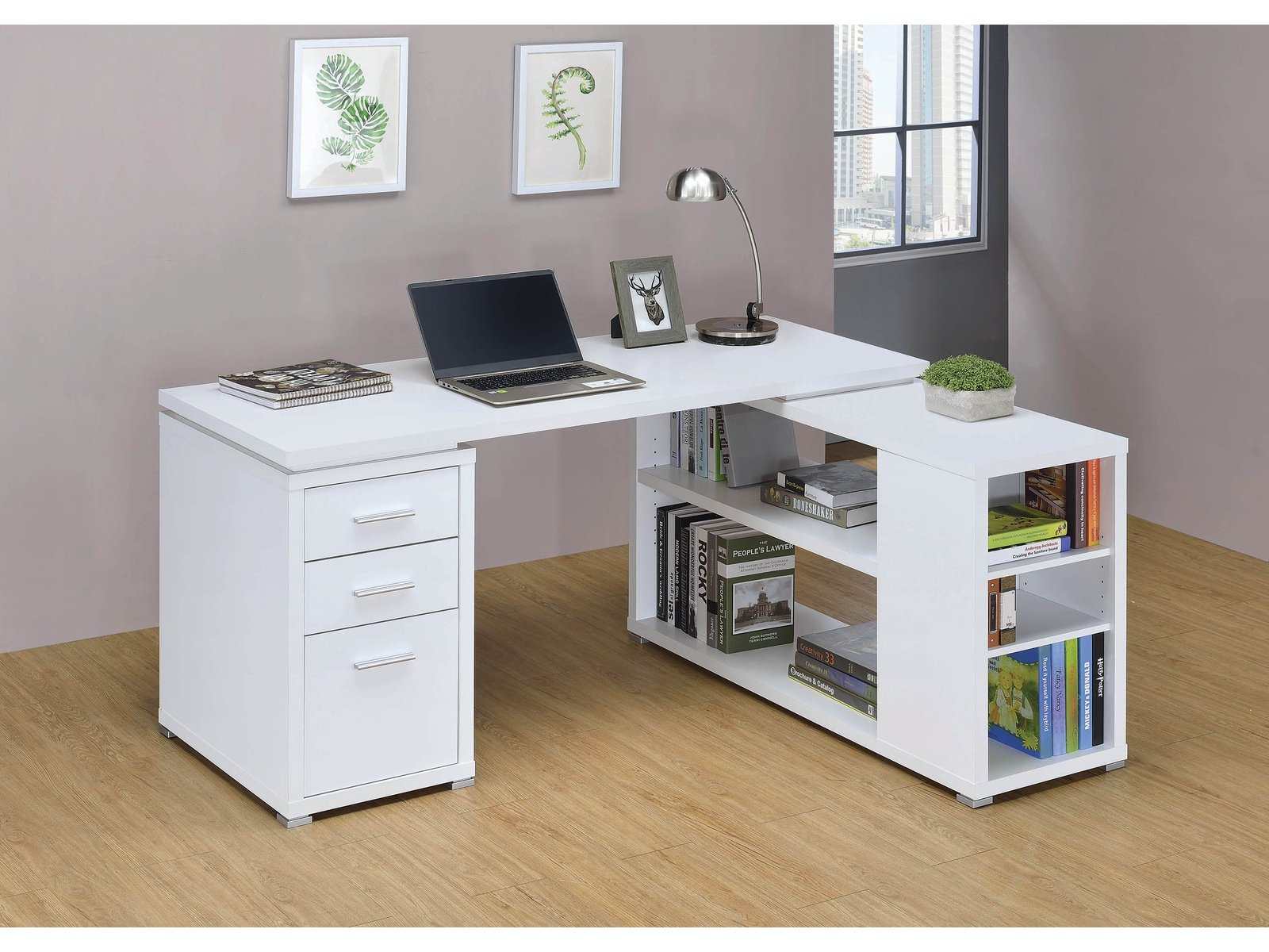 Yvette White L Shape Office Desk - Ornate Home