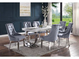 Zander White Faux Marble & Mirrored Silver 7pc Dining Room Set - Ornate Home