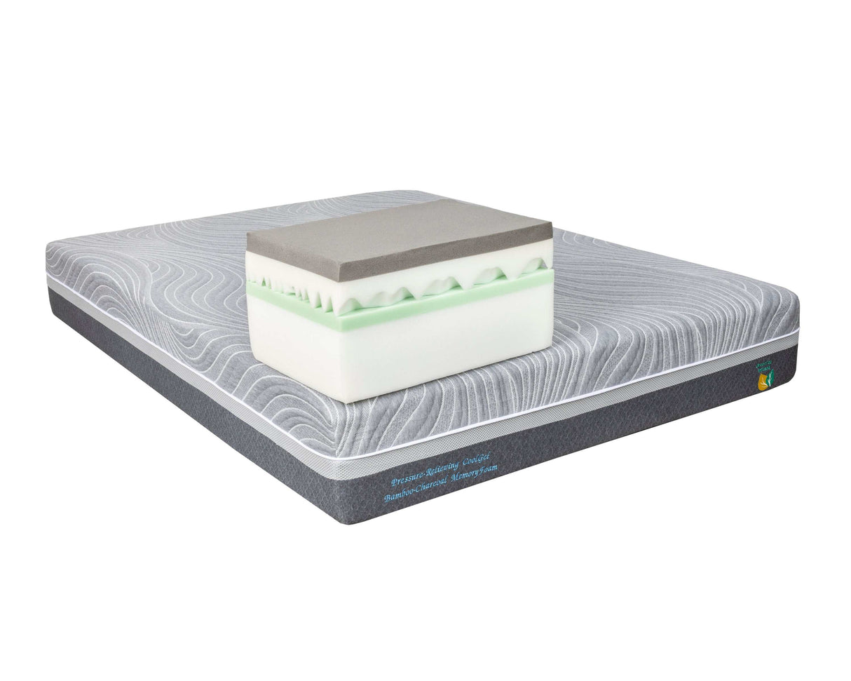 Pluma 12 Inch Green Tea & Charcoal Memory Foam Mattress - Ornate Home