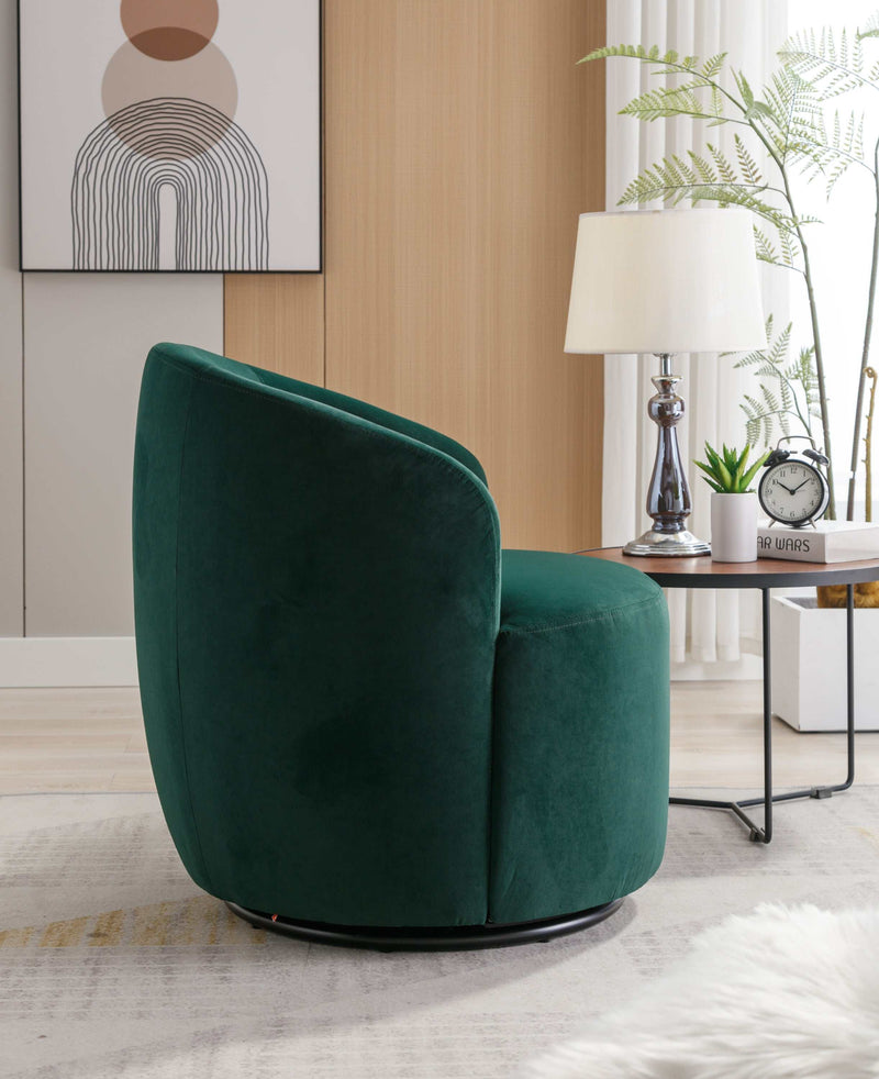 Tule Velvet Swivel Accent Armchair with Metal Ring Detail Green