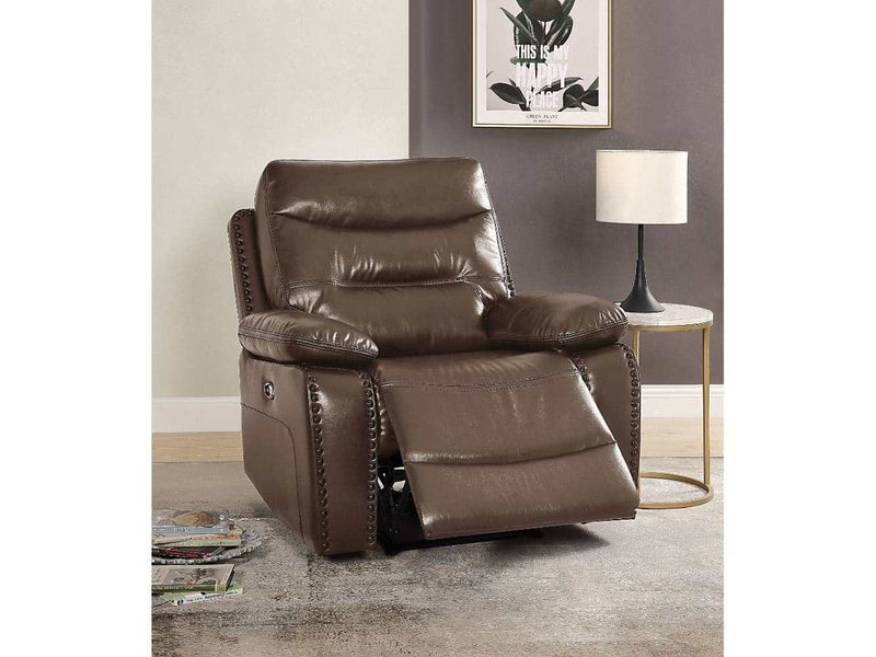 Aashi - Brown - Faux Leather Power Recliner - Ornate Home