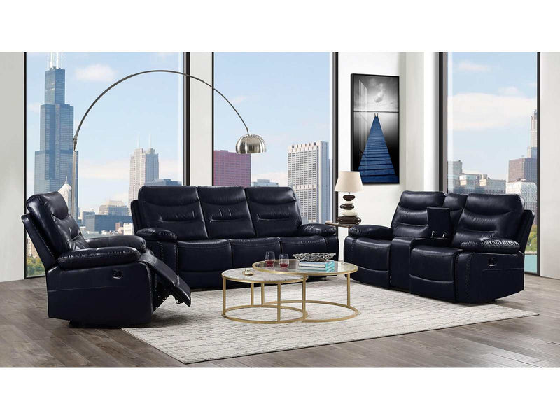 Aashi Navy LeatherGel Match Manual Reclining Sofa - Ornate Home