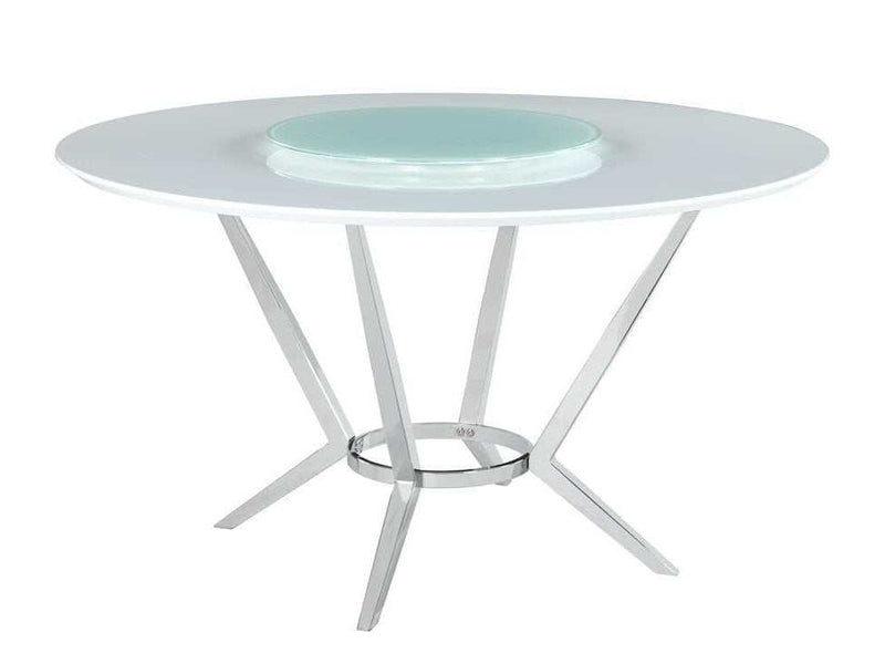 Abby Round Dining Table in White & Chrome w/ Turntable - Ornate Home