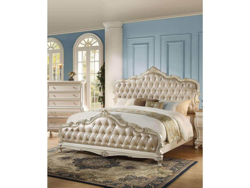 Chantelle California King Bed with Button Tufted Panels in Pearl White - Ornate Home