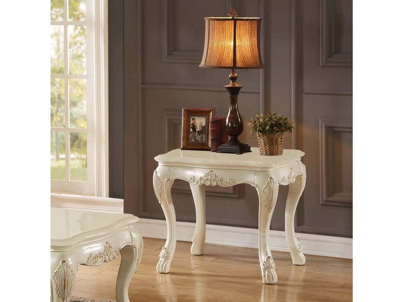 Acme Chantelle End Table with Marble Top in Pearl White 83542 - Ornate Home