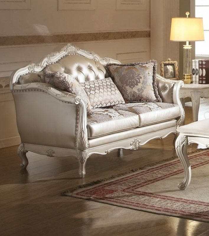 Chantelle Loveseat w/3 Pillows in Pearl White - Ornate Home