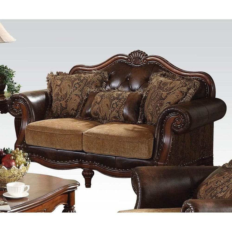 Acme Dreena Traditional Bonded Leather and Chenille Loveseat 05496 - Ornate Home