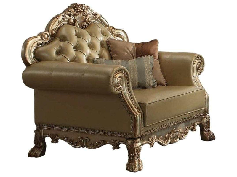 Acme Dresden Chair w/ 2 Pillows in Gold Patina 53162 - Ornate Home